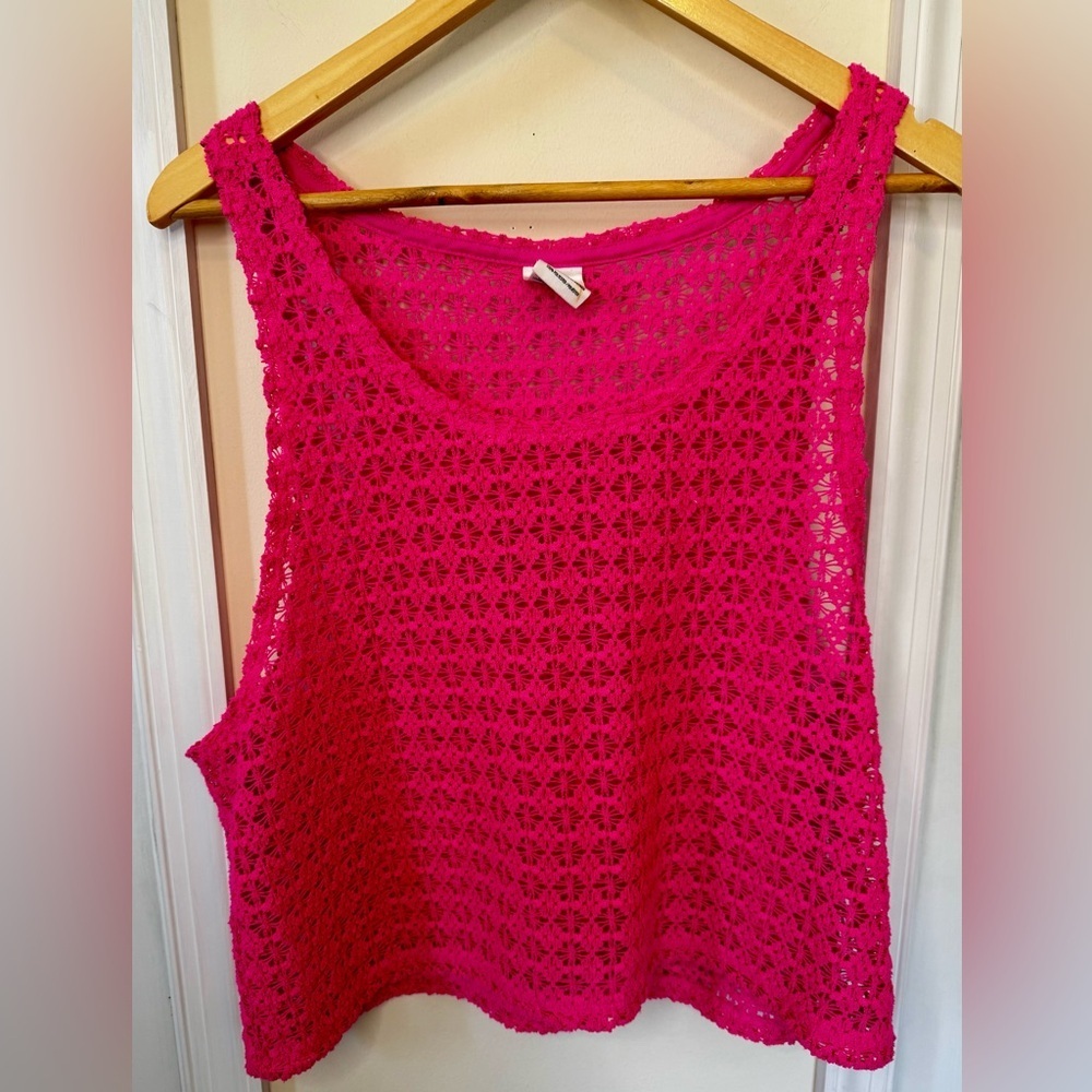 PINK Victoria's Secret Bright Pink Crochet Tank
